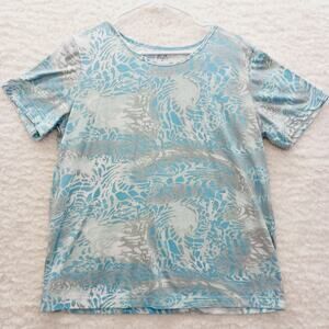 T-Shirt Women Blue Nautical Coastal Grandma Cruise Ocean Sailorcore Beach Size L